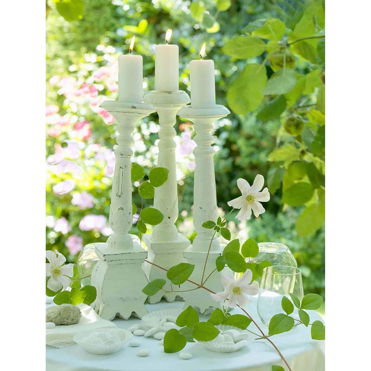 15.7" LED Lighted Pillar Candles in Garden Canvas Wall Art